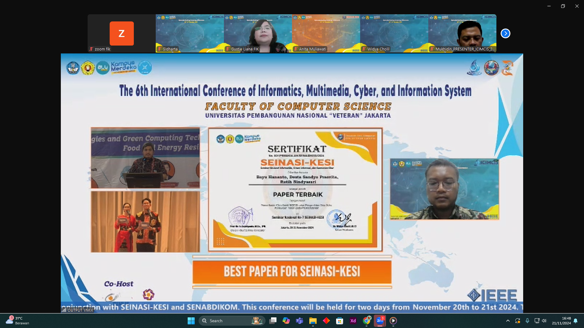 Pengumuman Best Paper dan Best Presenter ICIMCIS 2024, SEINASI-KESI ...